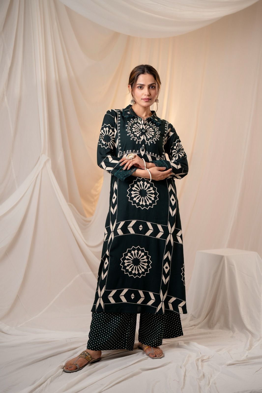 2805 Size Set Designer Rayon Printed Kurti With Palazzo Wholesalers In Delhi

